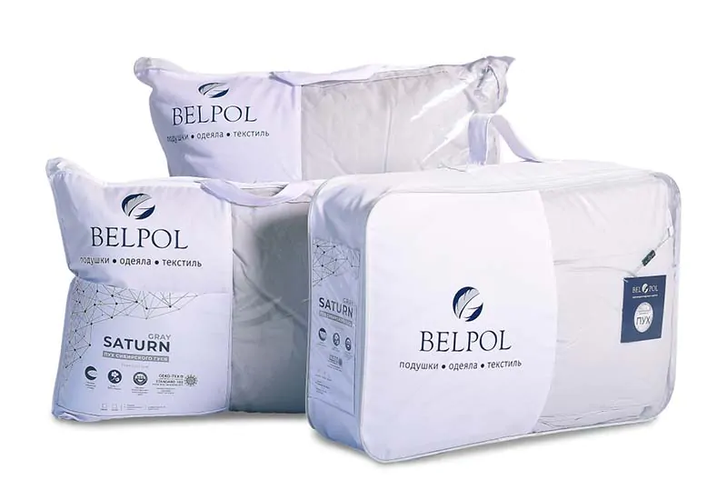 образец упаковки Одеяло и подушки пуховое BelPol SATURN GRAY с бортом